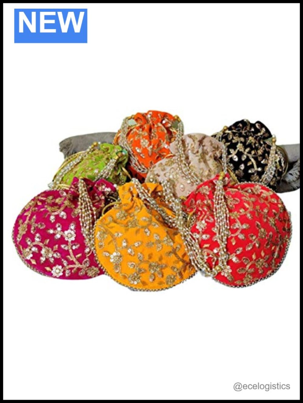 Indian Handmade Velvet Embroidered Potli Purse Drawstring Bag Clutch Pouch